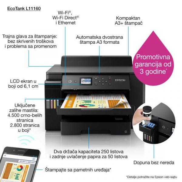 Imprimanta inkjet color CISS Epson L11160, dimensiune A3+, viteza max - imagine 5
