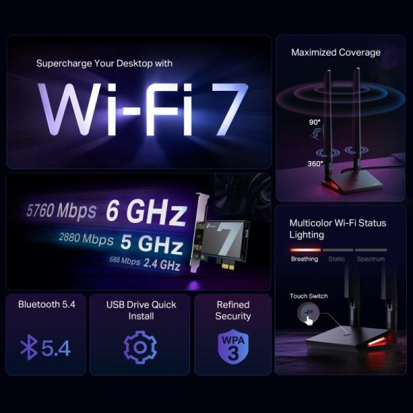 BE9300 Tri-Band Wi-Fi 7 Bluetooth PCI Express Adapter SPEED: 5760 - imagine 6
