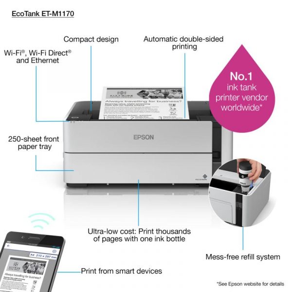 Imprimanta inkjet mono CISS Epson M1170, dimensiune A4, viteza max - imagine 10