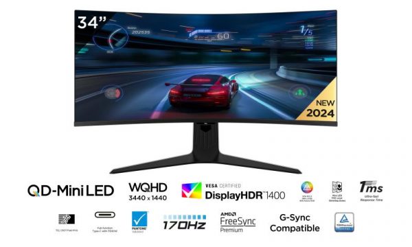Monitor TCL 34" 34R83Q, Curvature: 1500R, Diagonal (inch): 34, Diagonal - imagine 6