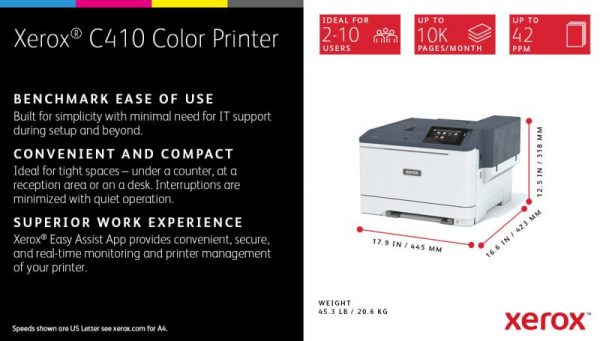 Imprimanta laser color Xerox C410V_DN, Viteza Până la 42/40 ppm - imagine 13