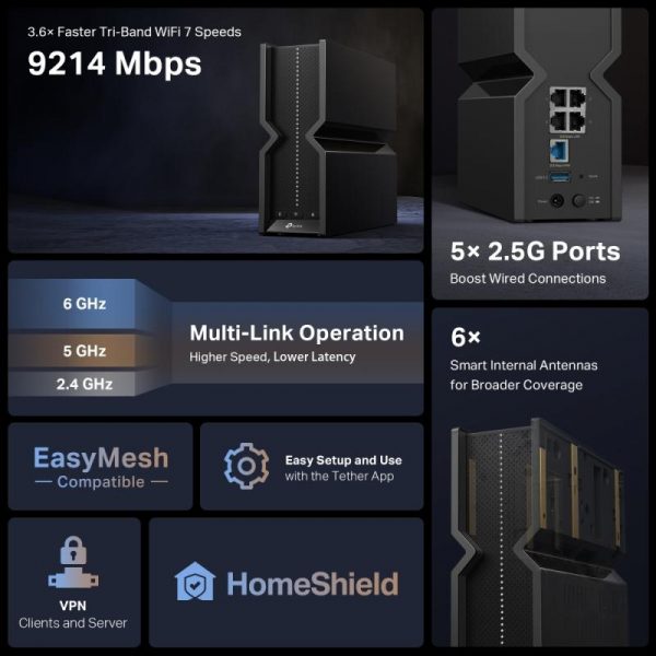 Router Wireless TP-Link ARCHER BE550, 1xWAN 2.5 Gbps, 4xLAN 2.5 - imagine 11