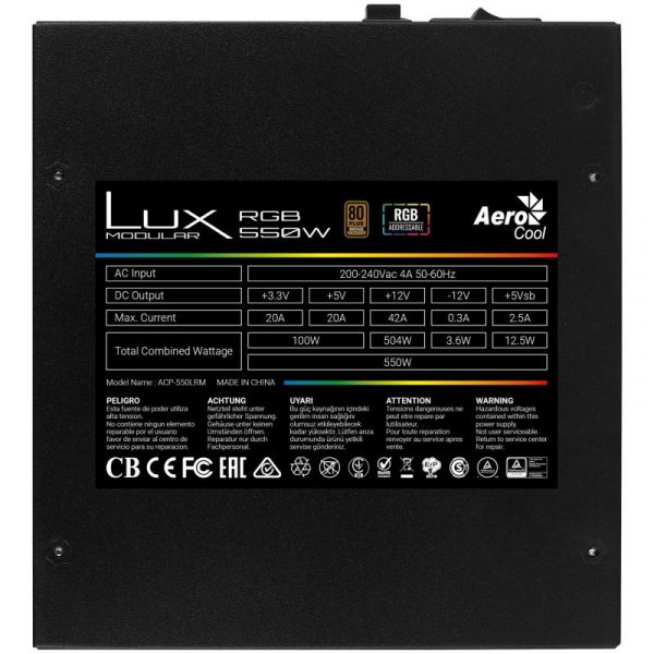 Sursa Aerocool Lux RGB 550, 80 PLUS Bronze, 550W - imagine 11