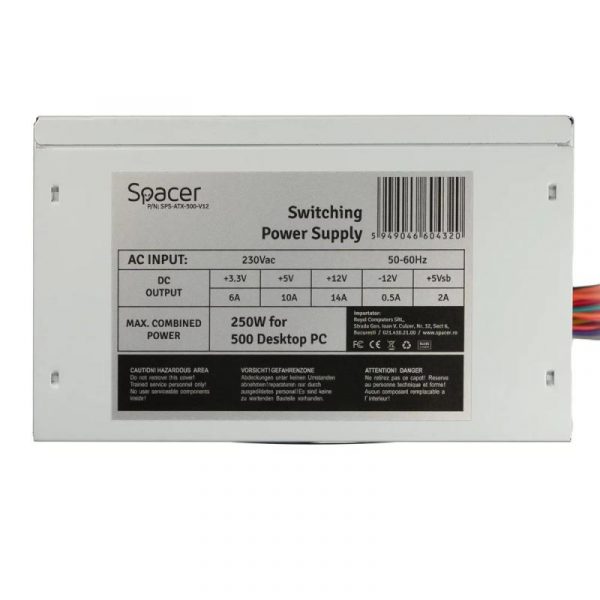 Sursa Spacer ATX 500, 250W for 500 Desktop PC, fan - imagine 7