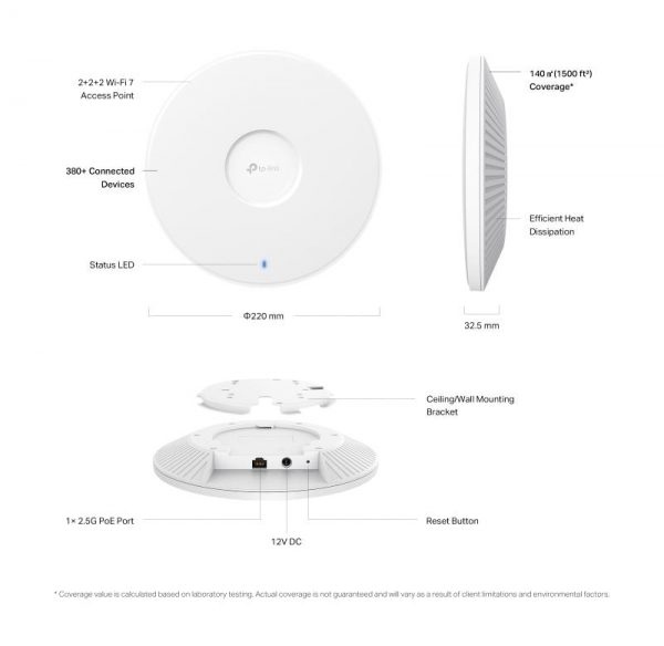 "Omada  BE9300 Ceiling Mount Tri-Band Wi-Fi 7 Access Point - imagine 12
