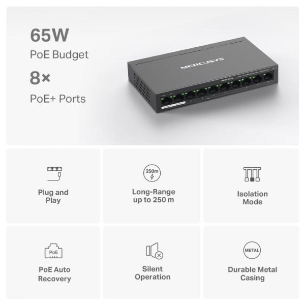 MERCUSYS DESKTOP SWITCH 10PORT MS110P POE, Interfata:  10× 10/100 - imagine 9