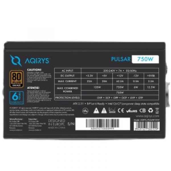 Sursa Aqirys Pulsar 750W 80+ White certified, culoare neagra - imagine 13