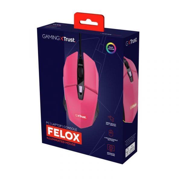 Mouse Trust GXT110W Felox cu fir,  6400 DPI, roz - imagine 12