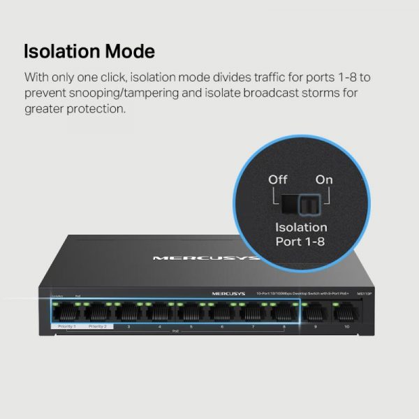 MERCUSYS DESKTOP SWITCH 10PORT MS110P POE, Interfata:  10× 10/100 - imagine 12