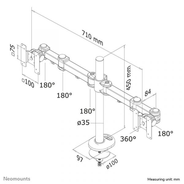 Neomounts by Newstar full motion dual desk mount (grommet) for - imagine 13