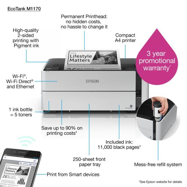Imprimanta inkjet mono CISS Epson M1170, dimensiune A4, viteza max - imagine 11