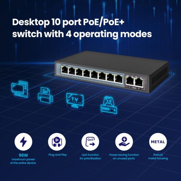 Extralink CERES  PoE Switch  8x 100Mb/s PoE/PoE+ 2x - imagine 6