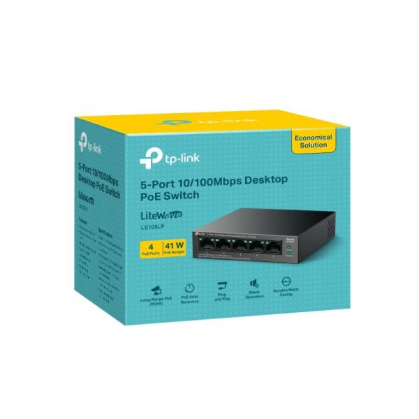 "5-Port 10/100 Mbps Desktop Switch with 4-Port PoE PORT: 4× - imagine 10