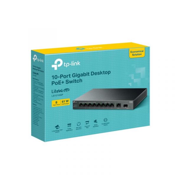 "10-Port Gigabit Desktop Switch with 8-Port PoE+ PORT: 8× Gigabit - imagine 10