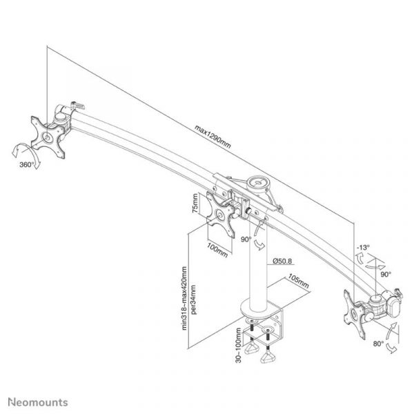 Suport Monitor de Birou Triplu, Neomounts by Newstar FPMA-D700D3, 10" - imagine 12