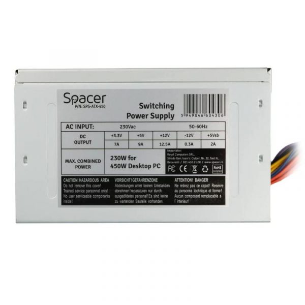 Sursa Spacer ATX 450, 230W for 450 Desktop PC, „SPS-ATX-450” - imagine 6
