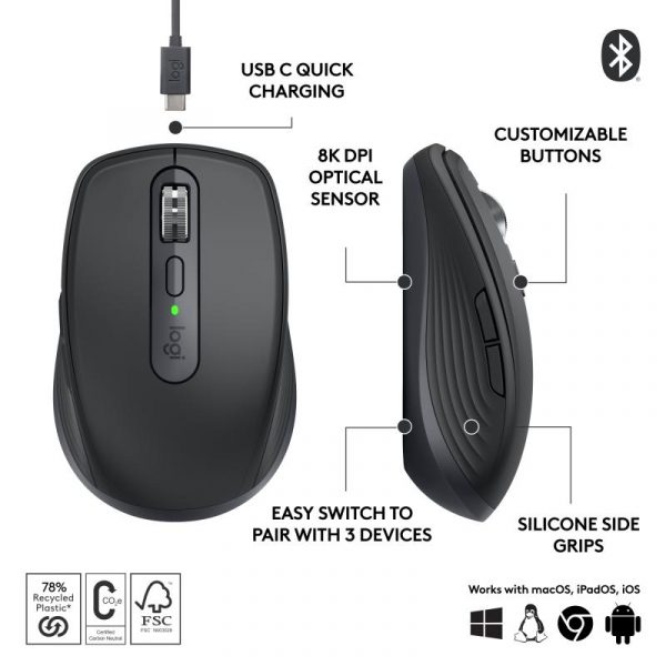 Mouse wireless Logitech MX Anywhere 3S, cu laser, 6 butoane, - imagine 10