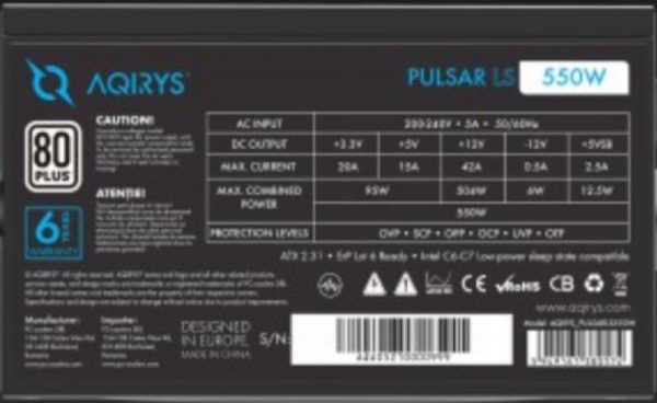 Sursa Aqirys Pulsar LS 550W 80+ White certified, culoare neagra - imagine 16