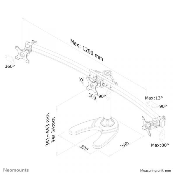 Suport triplu monitor de birou Neomounts FPMA-D700DD3; pentru display- uri - imagine 10
