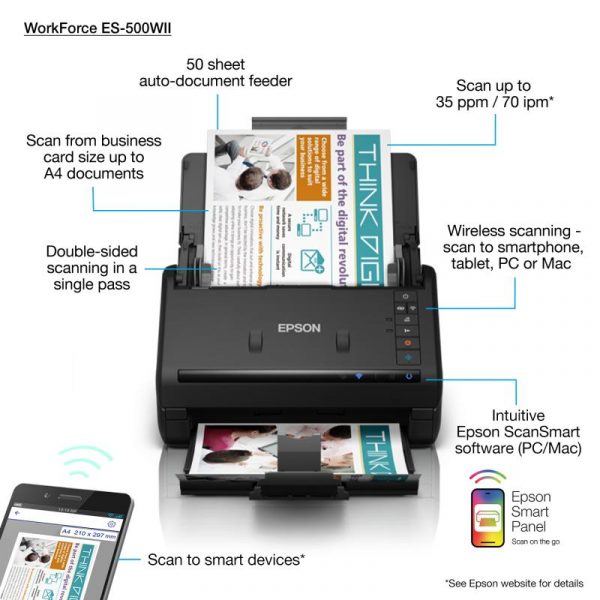 Scanner Epson WorkForce ES-500WII, dimensiune A4, tip sheetfed, Duplex, viteza - imagine 8