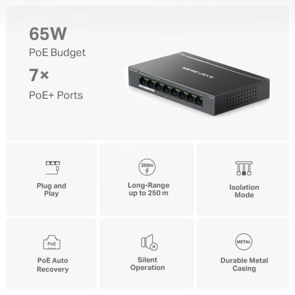 Mercusys Desktop switch 8 porturi Gigabit, MS108GP, 7 porturi POE - imagine 9