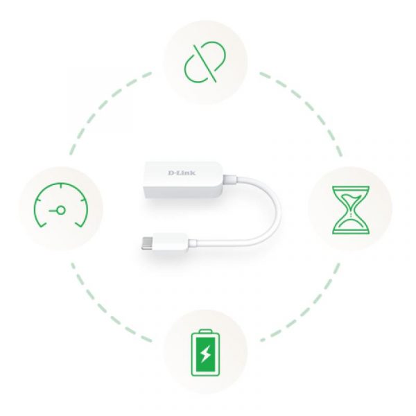 D-link USB-C to 2.5G Ethernet Adapter, DUB-E250; x1 RJ-45 2.5G - imagine 8