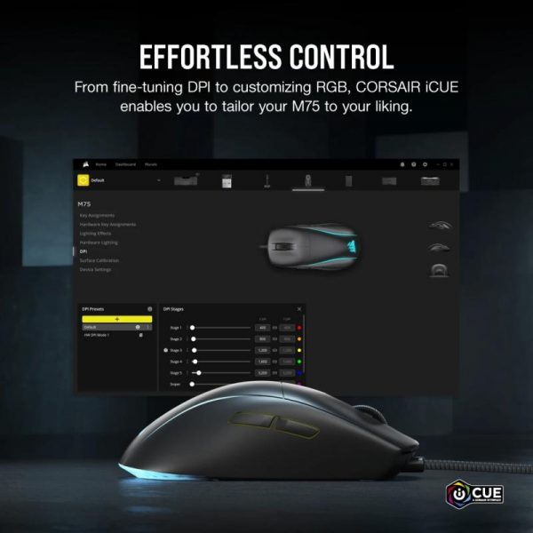 Mouse Gaming CORSAIR M75 LIGHTWEIGHT NEGRU - imagine 9