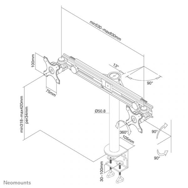 Suport Monitor de Birou, Neomounts by Newstar FPMA-D700D, 19" - - imagine 8
