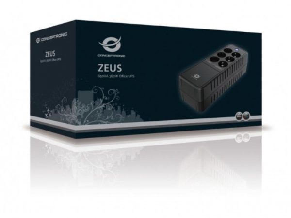 Conceptronic ZEUS05E 650VA 360W UPS, Schuko x 6 (3x surge - imagine 10