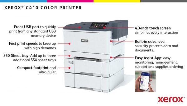 Imprimanta laser color Xerox C410V_DN, Viteza Până la 42/40 ppm - imagine 12
