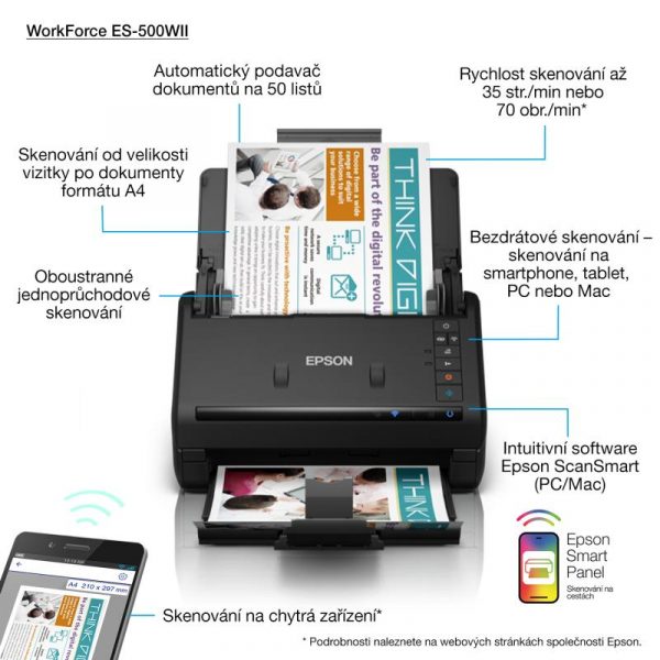 Scanner Epson WorkForce ES-500WII, dimensiune A4, tip sheetfed, Duplex, viteza - imagine 7
