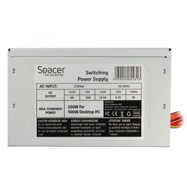Sursa Spacer ATX 500, 250W for 500 Desktop PC, „SPS-ATX-500” - imagine 6