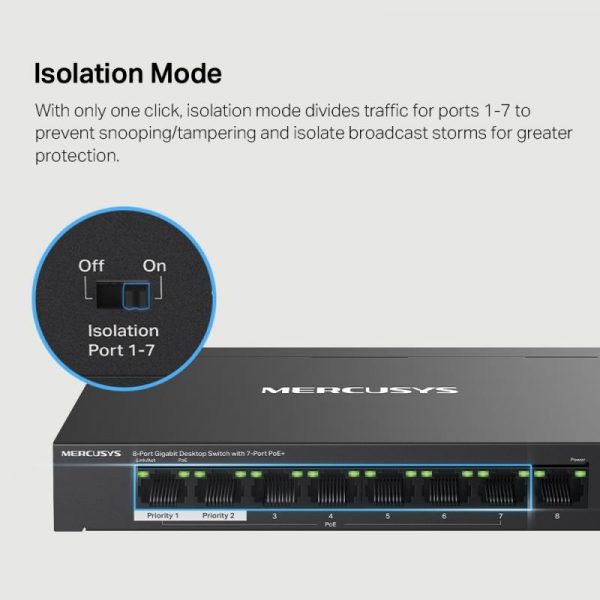 Mercusys Desktop switch 8 porturi Gigabit, MS108GP, 7 porturi POE - imagine 12