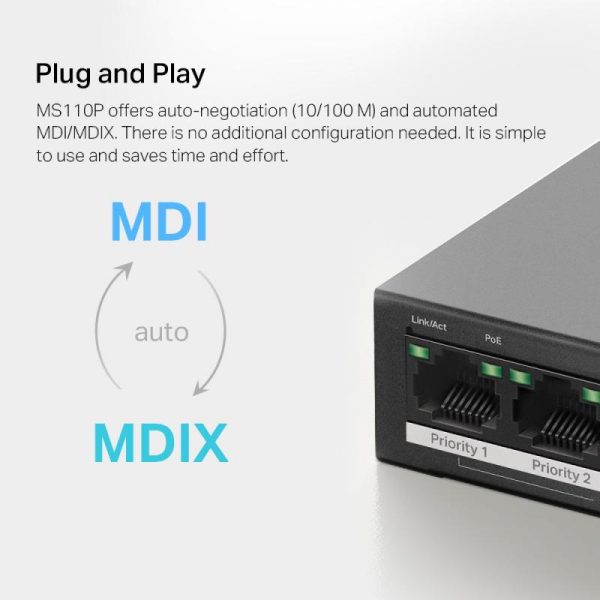 MERCUSYS DESKTOP SWITCH 10PORT MS110P POE, Interfata:  10× 10/100 - imagine 14