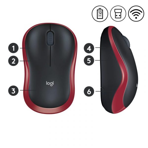 Mouse Logitech M185 Wireless, 1000 DPI, rosu - imagine 10
