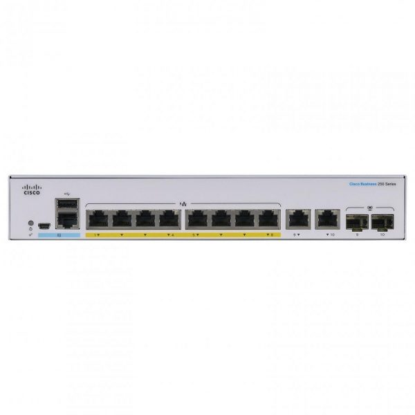 Switch  CISCO CBS250-8FP-E-2G, 8 PORTURI 10/100/1000, 2 x SFP,