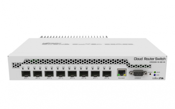 MIKROTIK ETHERNET SW 8P SFP+, CRS309-1G-8S+IN, Procesor: 98DX8208 Dual core,