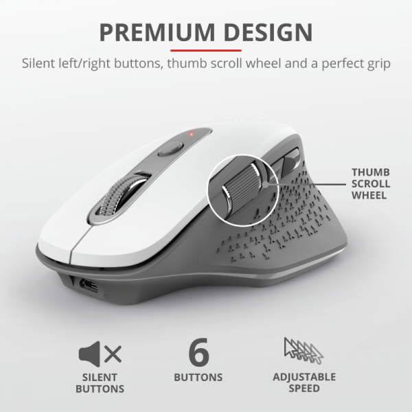 Mouse Trust Ozaa, Rechargeable Wireless, alb - imagine 4