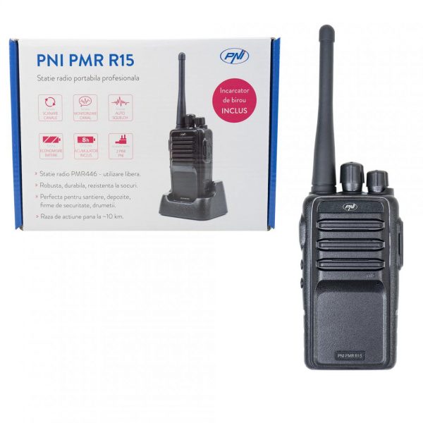 Statie radio portabila profesionala PNI PMR R15 0.5W, ASQ, TOT,