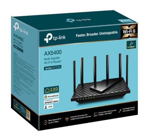 TP-LINK AX5400 Dual-Band Gigabit WI-FI6 Router, ARCHER AX72 PRO, Standarde - imagine 5