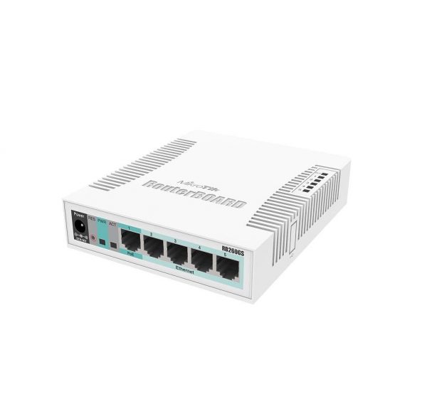 SWITCH MIKROTIK RB260GS, 5xLAN Gigabit, SFP cage, SMART, plastic case