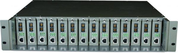 "14-Slot Media Converter Chassis SPEC: 14-Slot, Rackmount FEATURE: Redundant Power