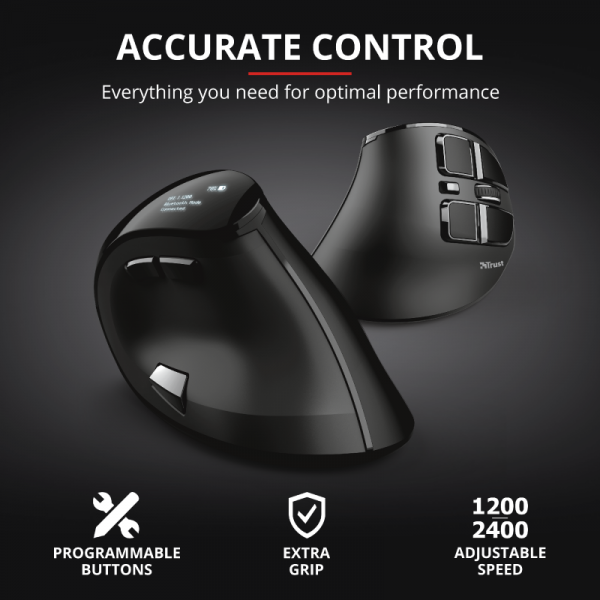 Mouse Trust Voxx, Rechargeable Ergonomic Wireless, negru - imagine 11