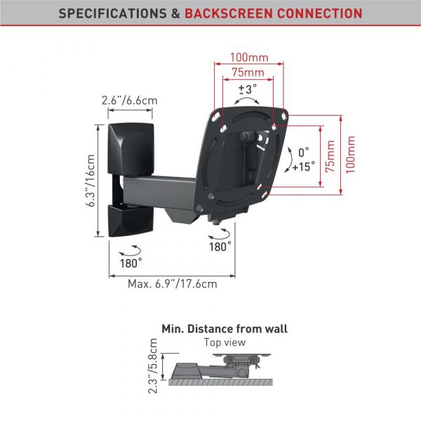 Barkan TV Wall Mount 13"-29", Black - imagine 3