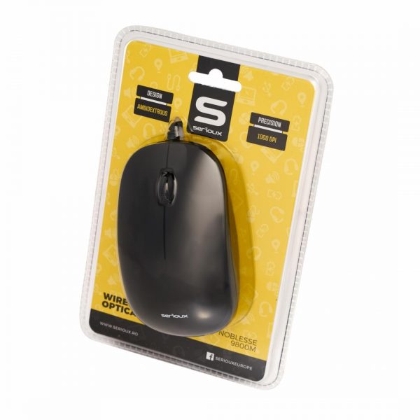 Mouse Serioux cu fir, optic, Noblesse 9800M, 1000dpi, negru, ambidextru, - imagine 4