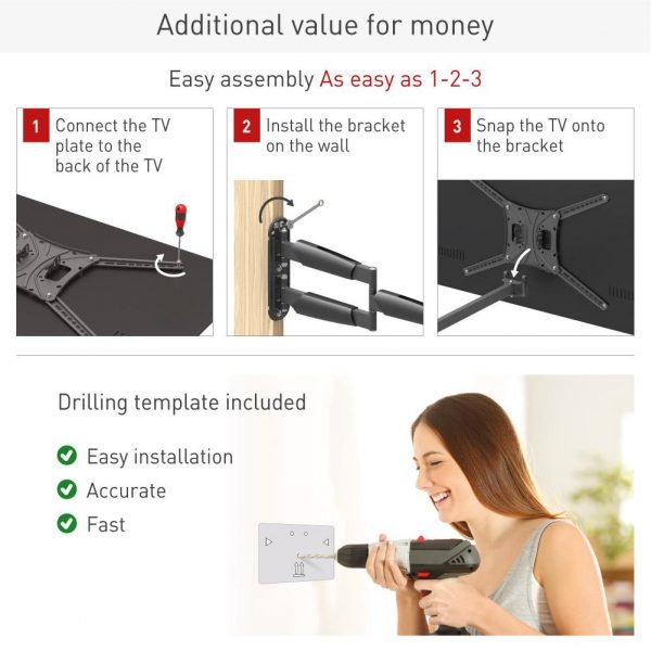 Suport TV plat/curbat de perete cu 2 brate Barkan BM443LP, - imagine 5