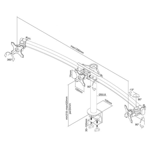 Suport Monitor de Birou Triplu, Neomounts by Newstar FPMA-D700D3, 10" - imagine 3