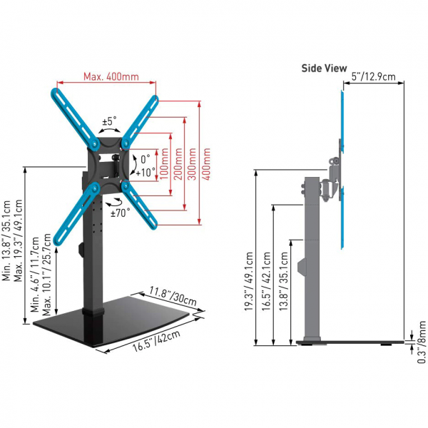 Suport TV de podea, Barkan S320.B, Fix, 29"-58", VESA 400x400, - imagine 3