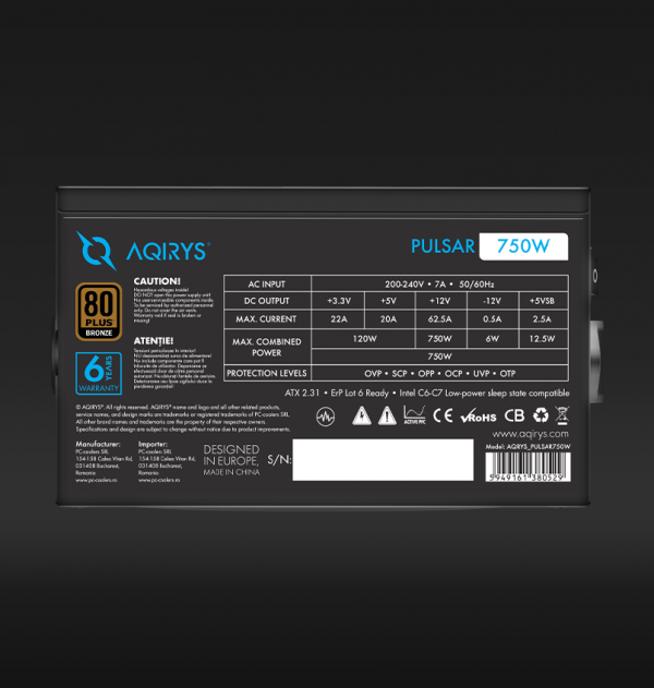 Sursa Aqirys Pulsar 750W 80+ White certified, culoare neagra - imagine 7