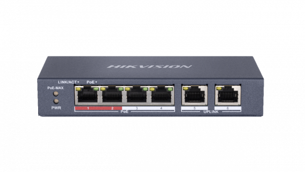 Switch Hikvision DS-3E0106P-E-M, Switching capacity 1.6 Gbps, 4 x 10/100Mbps